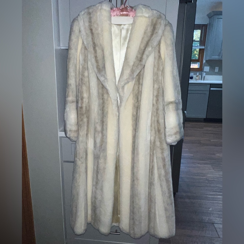 Cream & Gray Faux Fur Coat